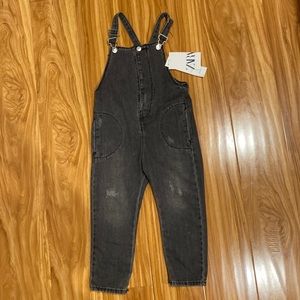 Brand new black/dark grey distressed overalls